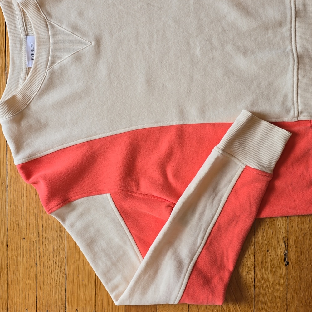 Evereve, Coral & Cream Colorblock Sweatshirt, Drop Shoulders, EUC, Women's S - Picture 5 of 12